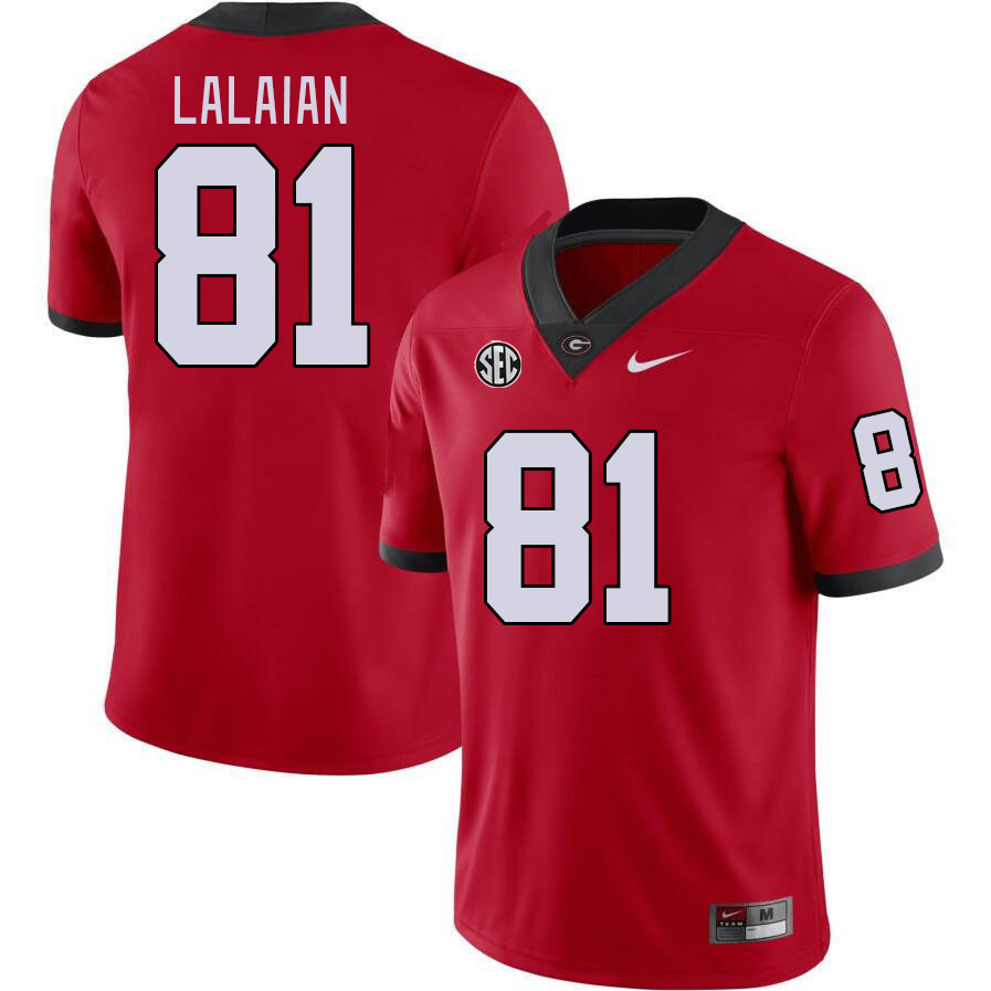 Men #81 David Lalaian Georgia Bulldogs College Football Jerseys Stitched-Red - Click Image to Close